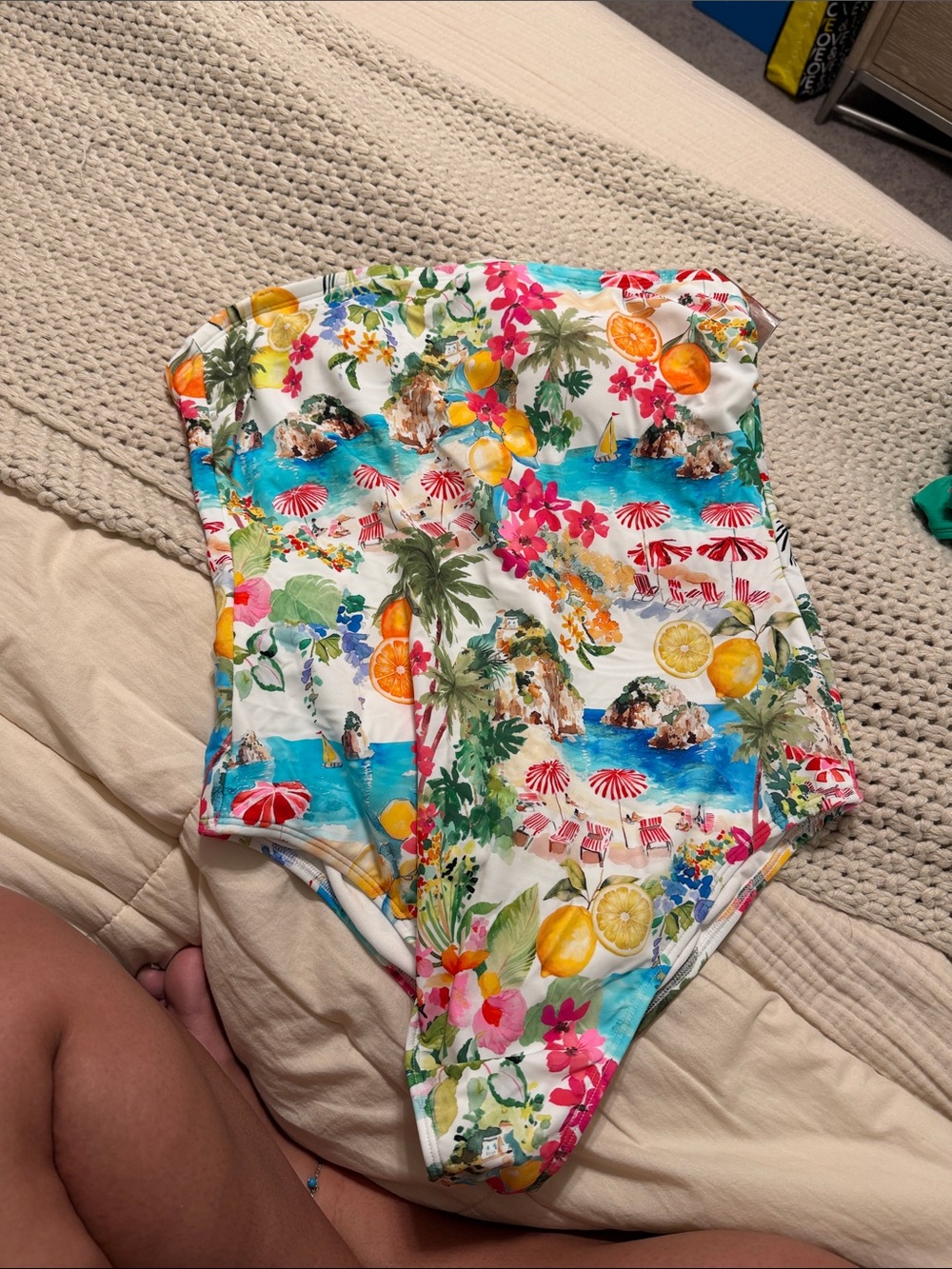Shade & Shore White Multi Tropical Citrus Print One-Piece Swimsuit